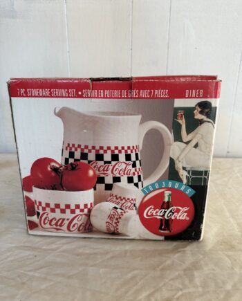 Diner Style Coca Cola 7 Pieces Stoneware Serving Set with Pitcher